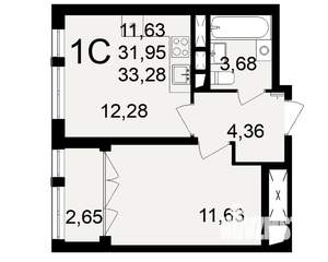 1-к квартира, строящийся дом, 32м2, 1/18 этаж