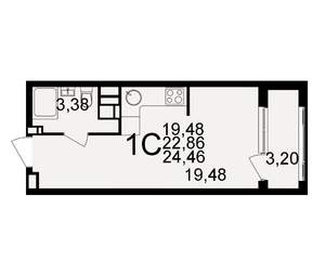 1-к квартира, строящийся дом, 23м2, 7/20 этаж