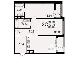 2-к квартира, вторичка, 81м2, 8/18 этаж