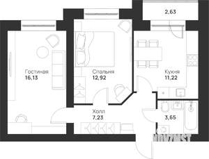 2-к квартира, вторичка, 54м2, 5/5 этаж