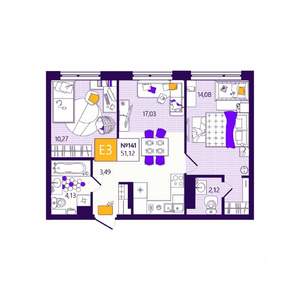 2-к квартира, вторичка, 51м2, 10/12 этаж