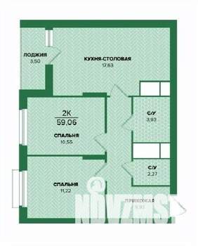 2-к квартира, строящийся дом, 59м2, 11/25 этаж