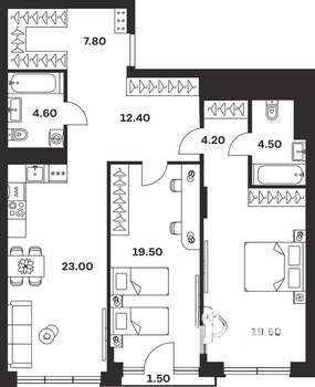 2-к квартира, вторичка, 97м2, 7/9 этаж