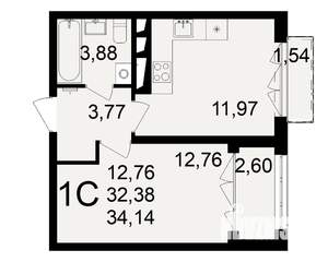 1-к квартира, вторичка, 34м2, 15/18 этаж