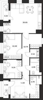 3-к квартира, вторичка, 91м2, 11/16 этаж