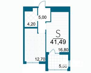 1-к квартира, строящийся дом, 41м2, 16/25 этаж