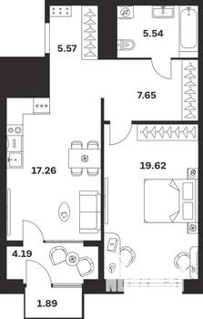 1-к квартира, вторичка, 62м2, 6/10 этаж