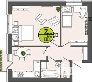 2-к квартира, строящийся дом, 41м2, 2/3 этаж