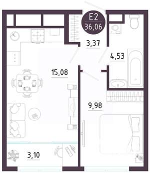 1-к квартира, вторичка, 36м2, 5/10 этаж