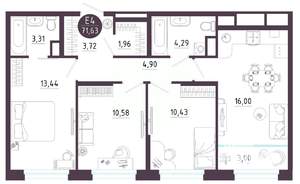 3-к квартира, вторичка, 72м2, 5/10 этаж