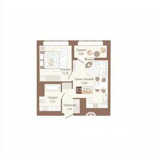 1-к квартира, строящийся дом, 37м2, 13/14 этаж