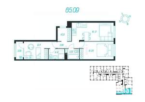 2-к квартира, вторичка, 65м2, 9/15 этаж