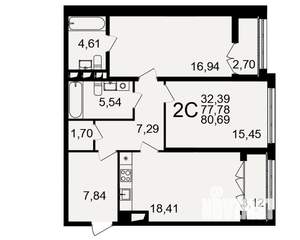 2-к квартира, вторичка, 81м2, 2/18 этаж