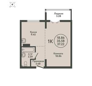 1-к квартира, вторичка, 37м2, 6/9 этаж