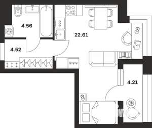 Студия квартира, вторичка, 36м2, 1/16 этаж