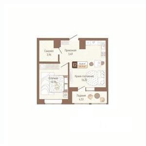 1-к квартира, строящийся дом, 37м2, 9/14 этаж