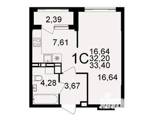1-к квартира, вторичка, 32м2, 1/20 этаж