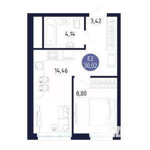 Студия квартира, строящийся дом, 30м2, 21/25 этаж