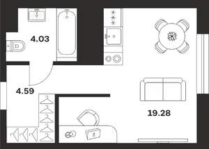 Студия квартира, строящийся дом, 28м2, 12/25 этаж