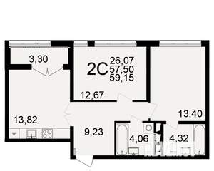 2-к квартира, вторичка, 59м2, 17/18 этаж