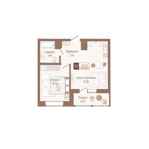 1-к квартира, строящийся дом, 39м2, 3/14 этаж