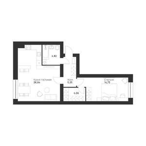 1-к квартира, строящийся дом, 56м2, 5/5 этаж