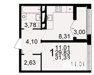 1-к квартира, строящийся дом, 30м2, 10/18 этаж