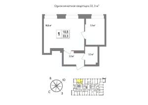 1-к квартира, вторичка, 33м2, 3/11 этаж