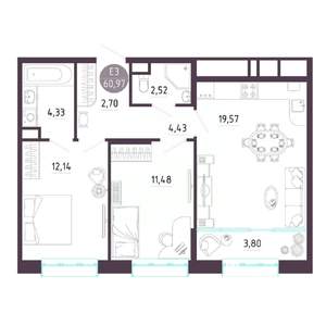 2-к квартира, строящийся дом, 61м2, 10/10 этаж