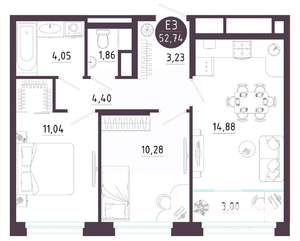 2-к квартира, вторичка, 53м2, 7/10 этаж