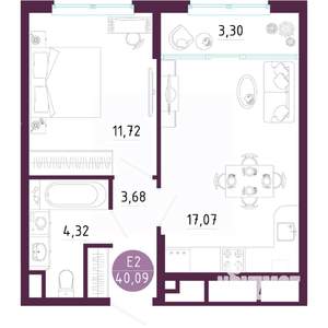 1-к квартира, вторичка, 40м2, 2/10 этаж