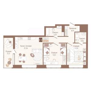 2-к квартира, строящийся дом, 66м2, 14/14 этаж