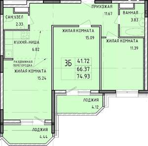 3-к квартира, строящийся дом, 75м2, 5/14 этаж