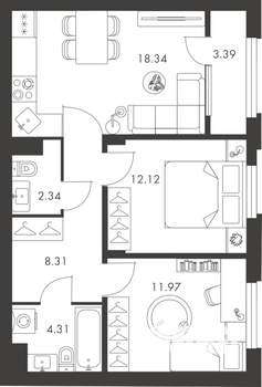 2-к квартира, вторичка, 61м2, 9/9 этаж