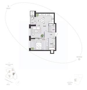1-к квартира, вторичка, 59м2, 3/21 этаж