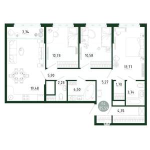 3-к квартира, вторичка, 86м2, 23/25 этаж
