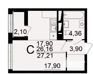 1-к квартира, вторичка, 26м2, 2/18 этаж