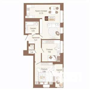 2-к квартира, строящийся дом, 54м2, 5/14 этаж