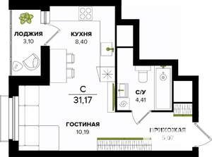 Студия квартира, вторичка, 31м2, 22/25 этаж