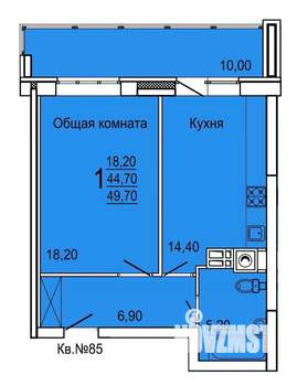 1-к квартира, строящийся дом, 50м2, 6/9 этаж