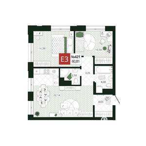 2-к квартира, вторичка, 61м2, 4/19 этаж