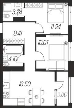 2-к квартира, вторичка, 58м2, 7/16 этаж