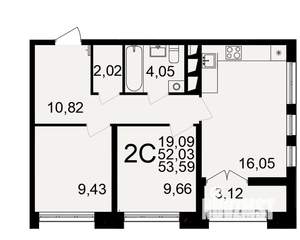 2-к квартира, вторичка, 54м2, 15/18 этаж