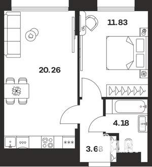 1-к квартира, вторичка, 40м2, 7/10 этаж