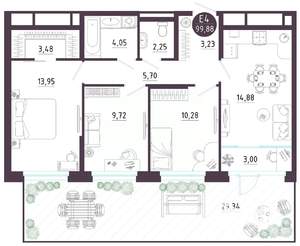 3-к квартира, вторичка, 100м2, 1/10 этаж