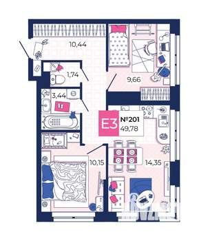2-к квартира, вторичка, 50м2, 16/25 этаж