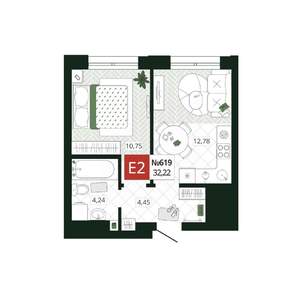1-к квартира, вторичка, 32м2, 18/19 этаж