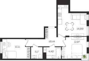 2-к квартира, вторичка, 60м2, 3/4 этаж