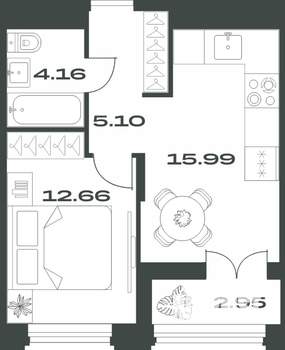 1-к квартира, вторичка, 41м2, 3/15 этаж
