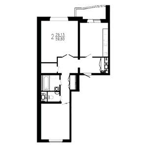 2-к квартира, вторичка, 60м2, 7/17 этаж